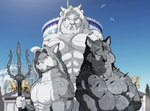 2017 abs anthro beard building canid canine canis digital_media_(artwork) european_mythology facial_hair felid greek_mythology group hades hades_(xxsparcoxx) hair lion male mammal melee_weapon muscular muscular_anthro muscular_male mythology pantherine polearm poseidon poseidon_(xxsparcoxx) sculpture statue trident trio weapon wolf xxsparcoxx zeus zeus_(xxsparcoxx)