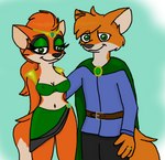 anthro breasts brother_(lore) brother_and_sister_(lore) canid canine cleavage clothed clothing digital_media_(artwork) dipstick_tail duo enwood-the-fox eyeshadow fantasy female fox godric_westervyan green_eyes green_eyeshadow hair hild_westervyan makeup male male/female mammal markings medieval midriff navel nipple_outline nipples sibling_(lore) sister_(lore) tail tail_markings the_blue_cult topwear tube_top