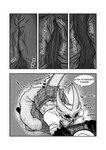 anal anthro avian bird bottomwear butt clothing comic deep_rimming deep_tongue demon dialogue drstrangeluvve duo english_text genitals hand_on_table helluva_boss hi_res horn imp internal internal_anal long_tongue looking_pleasured male male/male master/pet mister_butler_(helluva_boss) monochrome onomatopoeia oral owl owl_demon paimon_(helluva_boss) rimming school_uniform sex size_difference skirt sound_effects speech_bubble text tongue uniform