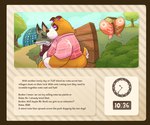 2024 absurd_res animal_crossing anthro bench bodily_fluids booker_(animal_crossing) brown_body butt canid canine canis clock clothing detailed_background dobie_(animal_crossing) domestic_dog duo english_text haxsmack hi_res male mammal nintendo outside overweight overweight_male plant shirt sitting sweat text topwear tree wolf