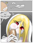 anthro blonde_hair bodily_fluids comic duo english_text fellatio female genitals hair hand_on_another's_penis hi_res human ilica incest_(lore) lagomorph leporid male male/female mammal oral penetration penile penis rabbit red_eyes saliva sex sucking text tosun