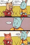 2:3 anthro burgerpants comic deltarune domestic_cat duo felid feline felis korean_text lagomorph leporid male mammal nicecream_man rabbit ssalbulre ssalrobyul text undertale undertale_(series)