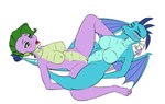 anthro biped blue_body blush breasts dragon duo female female/female friendship_is_magic genitals hasbro membrane_(anatomy) membranous_wings my_little_pony mythological_creature mythological_scalie mythology nipples nude pia-sama princess_ember_(mlp) purple_body pussy scalie sex simple_background spike_(mlp) spread_legs spreading thick_thighs tribadism vaginal white_background wings