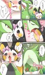 3:5 absurd_res blush bodily_fluids bow_ribbon comic dialogue drooling duo ear_lick emolga emolga_(gti) female female/female feral forest forest_background generation_5_pokemon genitals heart_eyes heart_symbol hi_res japanese_text legendary_pokemon licking nature nature_background nintendo plant pokemon pokemon_(species) pokemon_mystery_dungeon prrrrrrmine pussy saliva speech_bubble spike_chunsoft sweat text tongue tongue_out translation_check translation_request tree virizion virizion_(gti) whispering