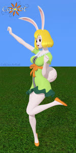 1:2 3d_(artwork) animated anthro blonde_hair carrot_(one_piece) celces_(artist) clothing digital_media_(artwork) dress female green_clothing green_dress hair hi_res lagomorph leporid long_ears mammal minkmen_(one_piece) no_sound one_piece rabbit short_playtime sky smile solo tail tail_tuft tuft webm white_body white_tail