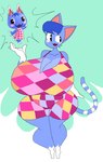 2023 4_fingers 4four44 animal_crossing anthro belly big_belly big_breasts blue_body blue_fur blue_hair blush blush_stickers breasts checkered checkered_clothing checkered_topwear clothed clothing collarbone crotch_lines cute_fangs digital_media_(artwork) domestic_cat dress eye_through_hair facial_tuft felid feline felis female fingers full-length_portrait fur gloves_(marking) green_background hair huge_breasts huge_thighs hyper hyper_breasts leg_markings mammal markings multicolored_clothing multicolored_dress nintendo open_mouth open_smile pattern_clothing pattern_dress pattern_topwear pink_inner_ear portrait rosie_(animal_crossing) simple_background smile socks_(marking) solo standing striped_markings striped_tail stripes sundress tail tail_markings thick_thighs topwear translucent translucent_hair tuft white_body white_fur wide_hips