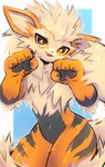 2023 4_fingers ambiguous_gender anthro arcanine black_body black_eyes black_fur eyebrows fangs fingers fur generation_1_pokemon glistening hi_res inner_ear_fluff looking_at_viewer navel nintendo nude nude_ambiguous nude_anthro orange_body orange_fur pokemon pokemon_(species) portrait sketchrabbit solo stripes tan_body tan_fur teeth three-quarter_portrait tuft