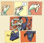 2_heads angry bedupolker bite comic dialogue digital_media_(artwork) dragon feral fight hi_res limerence_(bedupolker) lust_(bedupolker) male multi_head mythological_creature mythological_scalie mythology scalie simple_background solo wounded