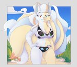 2023 5_fingers 9_tails alolan_form alolan_ninetales anthro beach_background big_breasts bikini bikini_bottom bikini_only bikini_top bikini_transformation black_bikini black_clothing black_swimwear blue_sky breasts cleavage clothed clothing clothing_transformation eeveelution elizabeth_karola fauvfox female female_(lore) female_anthro fingers front_view fur future_pokemon generation_1_pokemon generation_6_pokemon generation_7_pokemon generation_9_pokemon grass green_eyes grey_body grey_fur grey_inner_ear group heterochromia hi_res hybrid legendary_pokemon looking_at_breasts looking_at_own_breasts looking_at_self looking_down looking_down_at_self machine midriff miraidon multi_tail navel ninetales nintendo orange_nose outside paradox_pokemon plant pokemon pokemon_(species) protogen r-3s_(resistantraptor) red_eyes regional_form_(pokemon) sky smile solo sports_bikini sports_bra_bikini standing swimwear sylveon sylveon_protogen tail trio two-piece_swimsuit wearing_clothing_character white_bikini white_clothing white_ears white_swimwear yellow_body yellow_fur