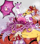 anthro areola balls bandai_namco belly_pop big_areola big_balls big_breasts big_penis biped black_sclera blood blood_splatter bodily_fluids breasts bursting censored censored_genitalia cervical_penetration cum cum_explosion cum_in_pussy cum_in_uterus cum_inside digimon digimon_(species) erection fatal_wound feet female female_penetrated genital_fluids genitals glowing glowing_eyes gore gore_focus growlmon guts hearts_around_head hi_res huge_balls huge_penis imminent_death impregnation internal intestines leg_grab male male/female male_dominating_female male_penetrating male_penetrating_female mostly_nude muscular muscular_male neck_tuft nipples organs ovaries ovum ovum_with_heart pawpads paws penetration penile penile_penetration penis penis_in_pussy purple_nipples renamon reverse_stand_and_carry_position sex skarma snuff soles sperm_cell standing standing_sex thick_thighs toes tongue tongue_out tuft uterus vaginal vaginal_penetration