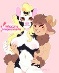 anthro blonde_hair bovid caprine caramella domestic_pig duo female female/female fondling gwendolyn_ruby hair hi_res mammal markings meeting nipples preyangel sheep spot_pig spots spotted_body suid suina sus_(pig)