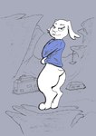 absurd_res ambiguous_gender anthro butt cave cave_story clothed clothing clothing_lift female_(lore) genericpixelfox hi_res lagomorph leporid mammal pose rabbit shirt shirt_lift solo sue_sakamoto sweater topwear