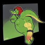 1:1 alligator alligatorid anthro anus backsack balls big_butt big_penis butt crocodilian five_nights_at_freddy's five_nights_at_freddy's:_security_breach genitals green_body hair hi_res male montgomery_gator penis rear_view red_hair reptile scalie scottgames solo steel_wool_studios thick_thighs zaw