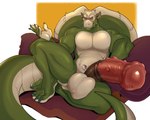 animal_genitalia animal_penis anthro balls big_balls big_penis crocodile crocodilian crocodylid dinosaur equine_genitalia equine_penis genitals hi_res huge_penis hybrid igiveyoulemons inviting kodeilos_(redras) looking_at_viewer male muscular muscular_anthro muscular_male penis prehistoric_species reptile scalie solo tail tattoo thick_tail vein veiny_penis