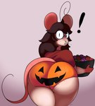 anthro back-print_panties big_butt big_ears bottomwear bowl butt candy clothed clothing container cowlick curvy_figure dessert digitalpelican eating exclamation_point eyewear face_panties face_underwear female food food_lingerie freckled_butt freckles glasses hair halloween hi_res holidays looking_at_viewer looking_back mammal messy_hair mouse murid murine orange_clothing orange_panties orange_underwear panties pantsless partially_clothed print_clothing print_underwear pumpkin_butt pumpkin_panties rodent simple_background solo surprised_expression thick_thighs tina_(digitalpelican) topwear turned_around underwear voluptuous