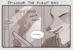 2016 anthro canid canine comic disney door fox male mammal nick_wilde red_fox rockbottomfeeder simple_background speech_bubble text true_fox zootopia