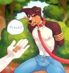 Rating: q
ID: 5460304
Date: 2025-03-27 17:08:10 -0400
Status: active
Score: 15
ambiguous_gender angry anthro arms_tied bodily_fluids bottomwear bound brown_body brown_fur canid canine canis clenched_teeth clothing collar cross-popping_vein denim denim_bottomwear denim_clothing detailed_background dialogue disembodied_hand domestic_dog duo english_text fur hands_behind_back jeans leash leashed_collar male mammal mrbarx nipples offscreen_character pants plant shirtless_anthro shirtless_male speech_bubble sweat sweatdrop teeth teeth_showing text treat tree white_body white_fur post #5460304