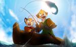 16:10 2018 adobe_photoshop_(artwork) anthro black_body black_fur boat canid canine clothed clothing colored conditional_dnp digital_media_(artwork) duo father_(lore) father_and_child_(lore) father_and_son_(lore) feral fish fish_in_midair fishing fishing_rod fox fur gloves_(marking) hi_res keidran male mammal marine markings multicolored_body multicolored_fur open_mouth orange_body orange_fur parent_(lore) parent_and_child_(lore) parent_and_son_(lore) smile son_(lore) sun tom_fischbach twokinds vehicle water watercraft white_body white_fur widescreen young young_anthro