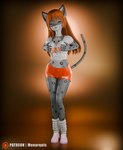 3d_(artwork) absurd_res anthro big_breasts breasts digital_media_(artwork) felid female hair hi_res hooters hooters_uniform mammal momo_(monarquis) monarquis pantherine red_hair short_pants simple_background snow_leopard solo