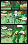 adolescent blush bow_(weapon) brother_(lore) brothers_(lore) comic dialogue donatello_(tmnt) english_text flirting flustered forest group hi_res kerchief leonardo_(tmnt) male michelangelo_(tmnt) momorawrr neattea outside plant ranged_weapon raphael_(tmnt) reptile scalie sibling_(lore) teenage_mutant_ninja_turtles text tree turtle weapon young