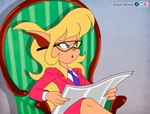 anthro blonde_hair callie_briggs clothed clothing domestic_cat eyewear felid feline felis female hair hanna-barbera mammal meme metro-goldwyn-mayer newspaper niban-destikim sitting solo swat_kats tom_and_jerry tom_reading_the_newspaper