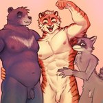 1:1 2024 abs anthro anthro_on_anthro areola armpit_hair balls bear belly biceps body_hair circumcised claws curvy_figure eyebrows felid flaccid flexing foreskin fur genitals glans group hair hand_on_belly hand_on_side hi_res hug humanoid_genitalia humanoid_penis lebibien looking_at_viewer male male/male mammal musclegut muscular muscular_anthro muscular_male navel nipples nude nude_anthro nude_male open_mouth open_smile pantherine pecs penis pink_background procyonid raccoon realistic_penis_size simple_background size_difference skinny skinny_anthro skinny_male smile standing teeth tiger tongue trio tuft