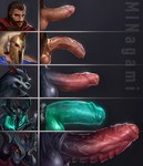 2021 aatrox_(lol) accessory animal_genitalia anthro armor balls beard big_penis canid canine canis chart cock_ring darkin demon facial_hair fangs foreskin fur genital_tattoo genitals ghost gold_(metal) graves_(lol) green_eyes green_penis grey_body grey_fur group hair headgear helmet hi_res horn human humanoid humanoid_genitalia humanoid_penis jewelry league_of_legends male mammal mask mintwo mordekaiser_(lol) mustache mythological_canine mythological_creature mythology pantheon_(lol) penis penis_accessory penis_chart penis_jewelry penis_lineup penis_tattoo portrait pubes red_eyes red_penis riot_games sheath size_difference spirit tattoo teeth tencent thick_penis tight_foreskin translucent translucent_penis undead warwick_(lol) were werecanid werecanine werewolf wolf