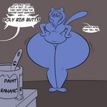 1:1 anthro dialogue domestic_cat english_text felid feline felis female growth hi_res huge_hips huge_thighs hyper hyper_hips hyper_thighs malkai_(malkaiwot) mammal mature_anthro mature_female paint solo text thick_thighs transformation trevor-fox wide_hips