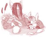 anthro anthrofied armadillomon bandai_namco bath bathing beelzemon_(artist) biyomon crossover digimon digimon_(species) duo gael_the_scrafty generation_5_pokemon hair hair_over_eyes male mammal monochrome nintendo nude partially_submerged pokemon pokemon_(species) pokemorph pond reclining red_and_white rubber_duck scrafty size_difference toy water wet_hair