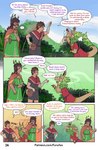 bottomwear clothed clothing comic dialogue dinosaur dromaeosaurid elemental_creature english_text female flora_fauna folicoatl furufoo group hi_res human jacqueline_(furufoo) luiz_(furufoo) male mammal plant prehistoric_species reptile scalie speech_bubble text the_folicoatl_handbook theropod topwear trio url