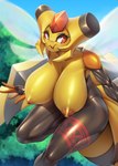 anthro areola arthropod big_breasts breasts female generation_4_pokemon genitals hi_res huge_breasts insect insect_wings mleonheart nintendo nipples orange_areola orange_nipples pokemon pokemon_(species) pussy smile solo vespiquen wings