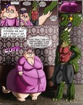 2019 abs absurd_res accessory anthro bathrobe belly big_belly big_breasts big_butt blush bottomwear bow_ribbon breasts butt clothing colored comic domestic_cat dragon dressing duo english_text felid feline felis female furniture green_body green_scales hair hair_accessory hair_bow hair_ribbon hand_on_hip hi_res horn huge_thighs if_hell_had_a_taste male mammal marci_hetson morbidly_obese morbidly_obese_anthro morbidly_obese_female multicolored_body multicolored_scales muscular muscular_anthro muscular_male mythological_creature mythological_scalie mythology obese obese_anthro obese_female open_mouth overweight overweight_anthro overweight_female pants pink_hair red_eyes ribbons robe scales scalie scar shirt sitting skylar_fidchell sofa speech_bubble tail teal_eyes text thick_thighs topwear two_tone_body two_tone_scales url viroveteruscy yellow_body yellow_scales yellow_sclera