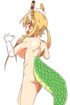 2018 4_horns amber_eyes animal_humanoid armwear back_boob big_breasts biped blonde_hair bodily_fluids breasts butt clothing cute_fangs dragon dragon_humanoid elbow_gloves female glistening glistening_body glistening_skin gloves gloves_only green_body green_scales hair handwear handwear_only highlights_(coloring) horn horned_humanoid humanoid inkerton-kun lace lace_gloves light_body light_skin looking_at_viewer looking_back looking_back_at_viewer maid_headdress miss_kobayashi's_dragon_maid mostly_nude multi_horn mythological_creature mythological_scalie mythology nervous nervous_smile nude open_mouth open_smile orange_highlights pigtails portrait rear_view scales scalie scalie_tail simple_background smile solo standing striped_horn stripes sweat sweatdrop tail tailed_humanoid thick_tail three-quarter_portrait tohru_(dragon_maid) white_background