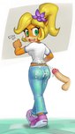 2023 accessory activision angry anthro bandicoot blonde_hair bodily_fluids butt coco_bandicoot crash_bandicoot_(series) cum cum_on_butt cum_on_shirt disembodied_penis duo ejaculation female flower flower_in_hair fur genital_fluids genitals green_eyes hair hair_accessory hi_res humanoid_genitalia humanoid_penis male male/female mammal mario-grant marsupial orange_body orange_fur penis plant ponytail questionable_consent solo_focus walking