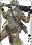 2017 abs anthro azban black_penis card card_template copyright_symbol digital_media_(artwork) dog_tags erection fonyaa fur genitals gun holding_gun holding_object holding_ranged_weapon holding_weapon humanoid_genitalia humanoid_penis looking_at_viewer male mammal military muscular muscular_anthro muscular_male pecs penis playing_card playing_card_template procyonid raccoon ranged_weapon simple_background smile solo spades_(suit) standing suit_symbol symbol two_of_spades weapon