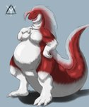 absurd_res ambiguous_gender andromorph belly big_belly covenant_(artist) digitigrade eel eyes_closed fin fish hi_res intersex marine overweight pecs solo tail telsynn_(covenant)