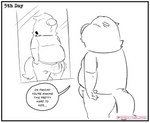 anthro border comic dialogue english_text hi_res hyena jeffrey_taggart male mammal meme no_nut_november overweight overweight_male solo speech_bubble text thewilldpink white_border