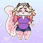 1:1 2019 animated anthro big_breasts blonde_hair bottomwear breasts cheek_tuft chibi clothed clothing dated eyes_closed facial_tuft felid female front_view fur hair hotpants low_res mammal markings marzipan_(spottedtigress) multicolored_hair pantherine pink_body pink_fur pink_hair purple_clothing purple_topwear short_playtime shorts solo standing striped_arms striped_legs striped_markings striped_tail stripes tail tail_markings tiger tiggybloom topwear tuft two_tone_hair white_body white_fur