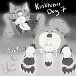 1:1 2023 anthro bodily_fluids bottomless canid canine canis clothed clothing cum cum_inside dreamworks erection feet foxkai gaping genital_fluids genitals greyscale hi_res inktober kinktober leaking_cum male male_anthro mammal monochrome mr._wolf_(the_bad_guys) pawpads penis questionable_consent soles solo stuck the_bad_guys through_wall wolf