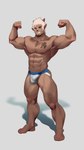 9:16 armpit_hair beard body_hair bottomwear bovid bulge caprine clothing facial_hair fei_yangyang flexing hi_res horn humanoid male mammal muscular muscular_male pants pleasant_goat_and_big_big_wolf shadow sheep simple_background smile solo underwear