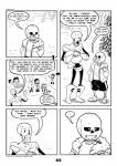 bone c-puff clothed clothing comic english_text frisk_(undertale) group hi_res human humanoid mammal monochrome not_furry papyrus_(undertale) plant sans_(undertale) skeleton speech_bubble text tree undead undertale undertale_(series) url