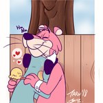 1:1 anthro blue_body blue_fur blush canid canine canis cougar dessert domestic_dog duo eyes_closed felid feline food fur hanna-barbera huckleberry_hound hug ice_cream male male/male mammal pink_body pink_fur snagglepuss snagglepuss_(series) tarnydraws the_huckleberry_hound_show