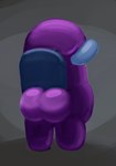 ambiguous_gender among_us anthro artick backpack butt clothed clothing digital_media_(artwork) digital_painting_(artwork) hi_res innersloth looking_at_viewer meme overalls pregnant purple_body simple_background smile solo