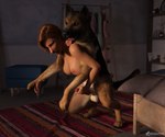 3d_(artwork) ambiguous_gender bed bedroom bestiality black_body black_fur breasts brown_body brown_fur brown_hair canid canine canis conditional_dnp digital_media_(artwork) domestic_dog duo female feral fur furniture gender_transformation genitals german_shepherd hair hand_on_penis herding_dog hi_res human intersex intersex/intersex male male/female mammal masturbation merging pastoral_dog penis rug shawoo shelf transformation