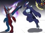 4:3 ambiguous_gender anthro auro_vee avian bird ciel_(phoenix) clothing duo eon_duo fakemon fan_character female gender_transformation generation_3_pokemon holly_cipher hybrid latias latios latius legendary_duo legendary_pokemon nintendo pokemon pokemon_(species) shadow_lugia shadow_pokemon story story_in_description suit transformation wolferion