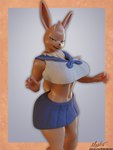 3d_(artwork) anthro big_breasts blender_(artwork) bottomwear breasts clothing digital_media_(artwork) eevee female generation_1_pokemon hi_res hiddenmask18 lidded_eyes navel nintendo pokemon pokemon_(species) raised_tail school_uniform skirt solo tail text uniform url