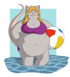 2022 accessory anthro ball beach_ball belly belly_overhang belly_rolls bent_leg big_belly bikini black_eyebrows blonde_hair breasts buckteeth chubby_cheeks clothing colored digital_drawing_(artwork) digital_media_(artwork) eyebrow_through_hair eyebrows eyes_closed fat_rolls female female_anthro fur grey_body grey_breasts grey_fur hair hair_accessory hair_over_shoulder hairclip hand_on_hip hi_res holding_beach_ball inflatable inner_ear_fluff long_hair long_tail mammal monica_bridget_keens murid murine navel obese obese_anthro obese_female overweight overweight_anthro overweight_female partially_submerged pink_hairclip purple_bikini purple_clothing purple_swimwear rat rat_tail rodent shaded simple_background simple_shading solo swimwear tail tan_nose tan_tail teeth theannoyingnpc toothy_grin translucent translucent_hair tuft two-piece_swimsuit water white_background white_inner_ear_fluff