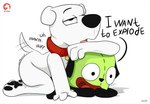 2024 absurd_res anthro black_eyes black_nose brian_griffin canid canine canis collar conditional_dnp dog_suit doggystyle domestic_dog duo english_text family_guy from_behind_position fur gir_(invader_zim) hi_res invader_zim machine male male/male mammal meme nickelodeon nude open_mouth osterars red_collar robot sex signature smile sound_effects text watermark white_body white_fur