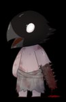 2020 absurd_res alpha_channel amputee animal_head animal_humanoid avian avian_humanoid barefoot beak bird bird_humanoid black_body black_feathers blood blood_on_arm blood_on_chest blood_on_clothing blood_on_weapon blood_splatter bodily_fluids bottomwear cawing chibi cinderbutt clothing colored corvid corvid_humanoid corvus_(genus) corvus_humanoid crow crow_humanoid crow_mauler disability english_text fear_and_hunger feathers featureless_feet feet for_a_head glistening glistening_body grey_beak grey_bottomwear grey_clothing grey_loincloth hi_res humanoid loincloth male melee_weapon missing_arm navel nipples no_pupils open_beak open_mouth oscine passerine question_mark shaded shadow shirtless shirtless_humanoid shirtless_male simple_background solo spikes standing text transparent_background weapon weapon_arm