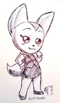 absurd_res aggretsuko anthro beady_eyes blush bottomwear canid canine chibi clothing cross-hatching female fennec_fox fenneko fluffy fluffy_tail footwear fox graphite_(artwork) guide_lines half-closed_eyes hand_on_hip hatching_(art) hi_res high_heels looking_at_viewer mammal miniskirt monochrome narrowed_eyes office_clothing pen_(artwork) sailor_bomber sanrio shaded shoes simple_background skirt solo tail traditional_media_(artwork) true_fox white_background